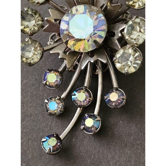 Vtg Starburst Fireworks Aurora Borealis Rhinestones Brooch 1950s-60s Stunning - Picture 2 of 6